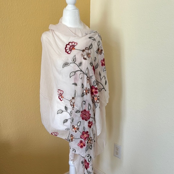 Accessories - Brand new Floral Embroidered Cream Scarf